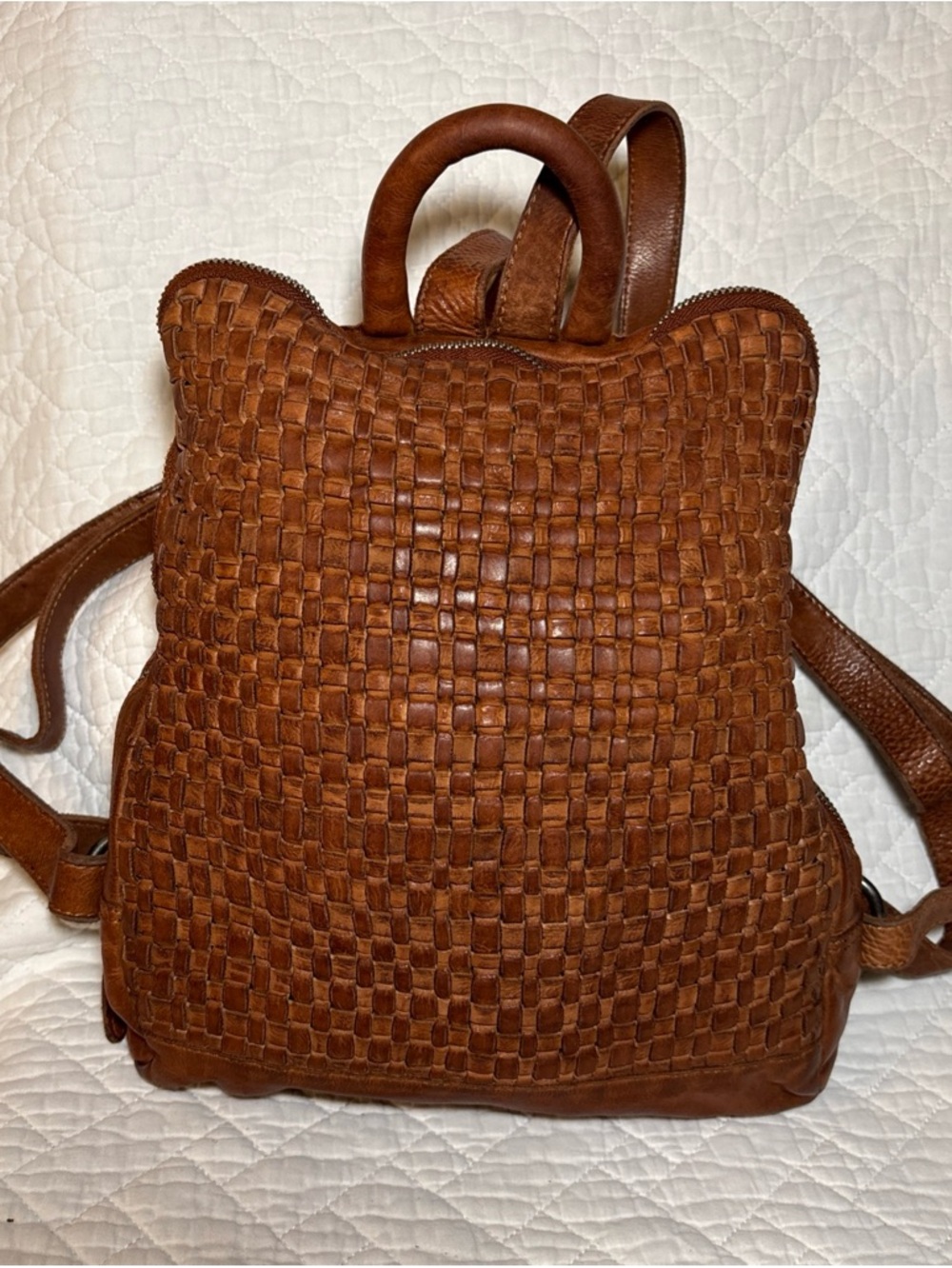 VILENCA HOLLAND Anthropologie Woven Distressed Leather Backpack Bag